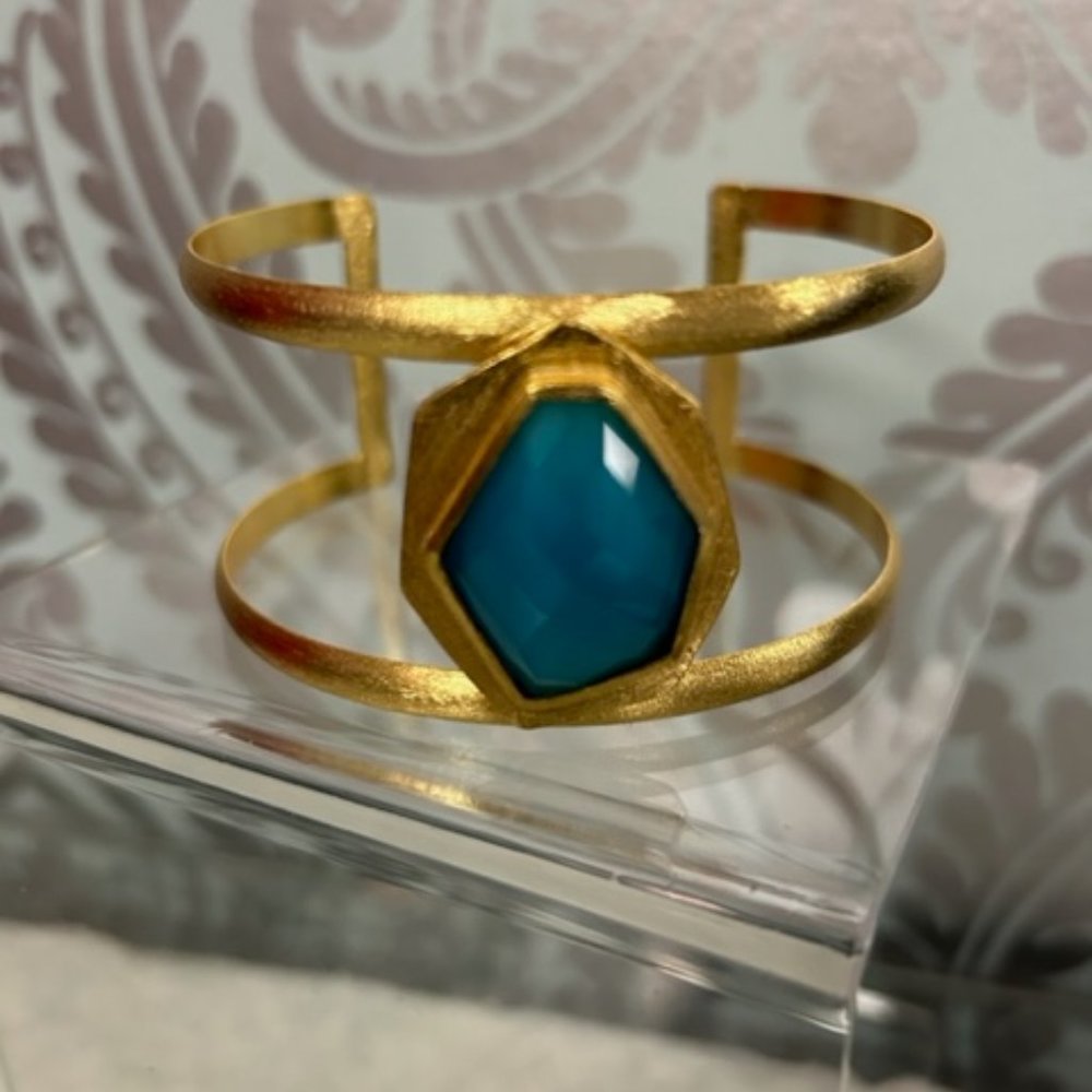 JP48 Gold and Blue Stone Bracelet Cuff by BETTY CARRE